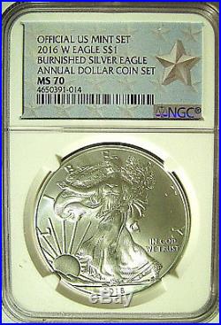 2016 W Burnished Silver Eagle ANNUAL DOLLAR SET $1 NGC MS 70 with FREE
