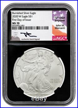2020 W $1 burnished silver eagle NGC MS70 john Mercanti LAST YEAR OF