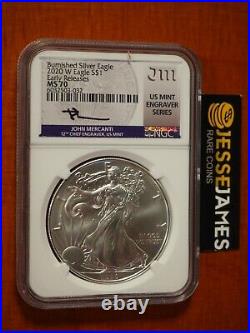 2020 W Burnished Silver Eagle Ngc Ms70 Er Mercanti Signed Mint