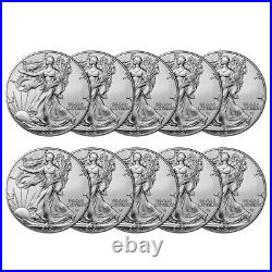 10 Coins American 1 Oz. 999 Fine Silver Eagle $1 Coin BU UK 2021 Lot of Hot New