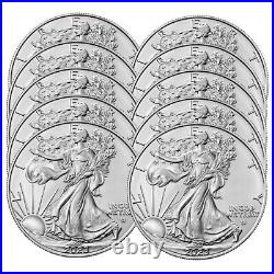 10 Coins American 1 Oz. 999 Fine Silver Eagle $1 Coin BU UK 2023 Lot of Hot New