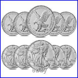 10 Coins American 1 Oz. 999 Fine Silver Eagle $1 Coin BU UK 2024 Lot of Hot New