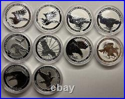 10 X 1oz Silver Bullion Coins Perth Mint Wedge-tailed Eagle set (2014 to 2023)