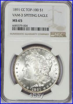 1891-CC Silver Morgan $1 TOP-100 VAM-3 Spitting Eagle NGC MS65