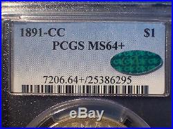1891-CC Spitting Eagle TOP 100 PCGS MS64+ PLUS CAC Silver MORGAN Dollar VAM 3