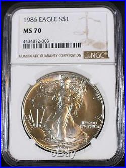 1986 $1 1 oz. American Silver Eagle Freshly Graded Perfect NGC MS 70 Gold Label