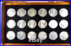 1986 2003 American Silver Eagles Pristine Examples In Quality Walnut Display