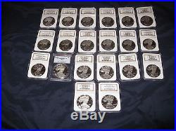1986-2005 Silver Eagle 20 Coin Proof Set Graded PF69 Ultra Cameo Collection