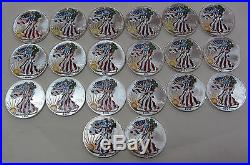 1986-2006 Colorized American Silver Eagles 20- 1 oz. Pure Silver Including 1996