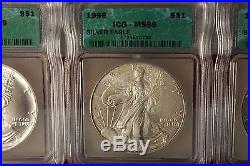 1986 2007 Silver Eagle Set MS69 Certified by ICG Nice Wooden box 22 coins