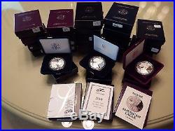 1986-2010 AMERICAN SILVER EAGLE PROOFS IN ORIGINAL U. S. MINT PACKAGING WithCOA