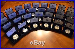 1986-2016 Proof American Eagle Silver Dollars Original Cases & Boxes, 30 Coins
