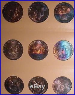 1986-2017 Silver American Eagle Rainbow Toned Set in Dansco Album (32) Coins