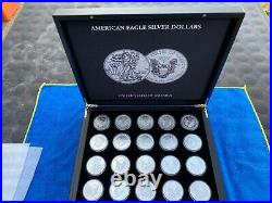 1986-2021 American Silver Eagle Set, 36 OZ of Silver, Sleek Wooden Display Case