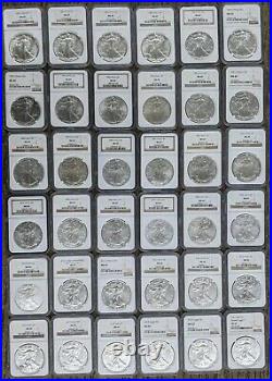 1986-2021 American Silver Eagles Complete 36-Coin Set Each Graded NGC MS69