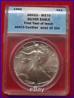 1986 American Eagle Silver Dollar ANACS Graded MS 70