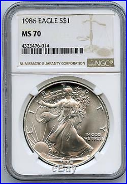 1986 American Silver Eagle $1 NGC MS 70 Bright And White