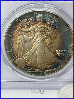 1986 American Silver Eagle with Rainbow Toning PCGS MS-67