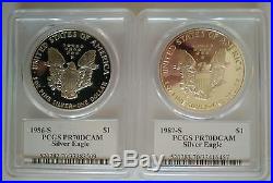 1986-S & 1987-S PCGS PR70 Proof Silver Eagle Moy signature