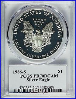 1986-S & 1987-S PCGS PR70 Proof Silver Eagle Moy signature