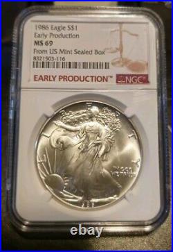 1986 (S) MS 69 SILVER EAGLE NGC Certified EARLY PRODUCTION STRUCK AT USA MINT