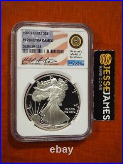 1986 S Proof Silver Eagle Ngc Pf70 Ultra Cameo Miles Standish Signed Flag Label