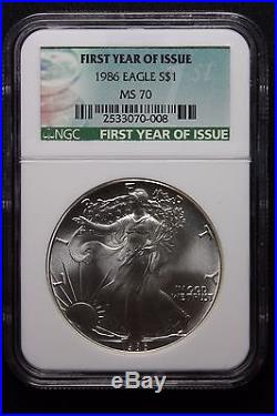 1986 Silver American Eagle Dollar NGC MS 70 Perfect GradeTough! First Year Label