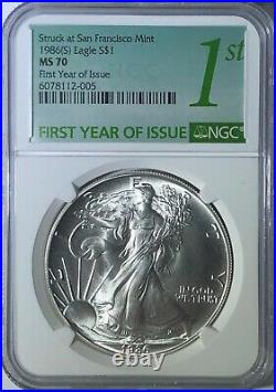 1986 (s) Ngc Ms70 $1 Silver Eagle 1 Oz First Year Issue Struck At San Francisco