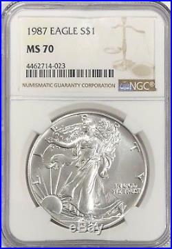 1987 Ngc Ms70 Silver American Eagle Mint State 1 Oz. 999 Bullion