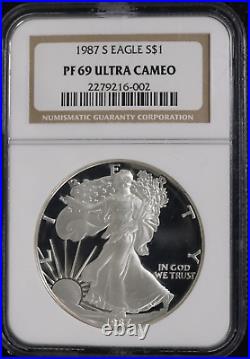 1987 S EAGLE S $1 NGC Graded PF 69 Ultra Cameo 1 Oz ASE. 999 Silver Coin