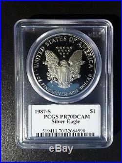 1987 S Proof Silver Eagle Pcgs Pr70 Dcam Rare Flag Mercanti Signed Label