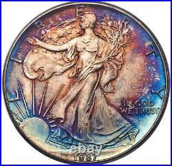1987-S Silver Eagle Dollar ANACS MS68 Beautiful Vibrant Cobalt Rainbow Tone Nice