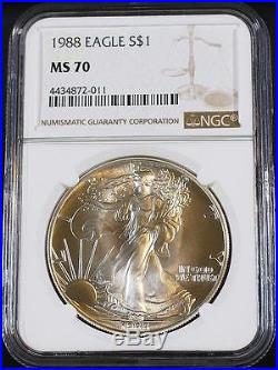 1988 $1 1 oz. American Silver Eagle Freshly Graded Perfect NGC MS 70 Gold Label