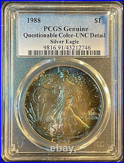 1988 $1 American Silver Eagle Monster Toned Rim Toning PCGS Truview UNC Detail