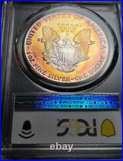 1988 American Silver Eagle PCGS MS68 Monster Rainbow Toning Obv/Rev