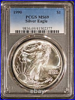 1990 $1 American Silver Eagle MS 69 PCGS # 41502377 + Bonus