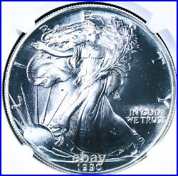 1990 American Silver Eagle Mint Error Obverse Struck Through NGC MS-69