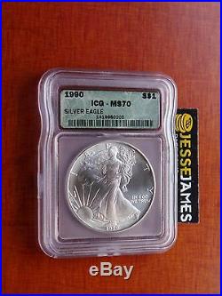 1990 Silver Eagle Icg Ms70 Better Date Stunning Coin. See All My Others