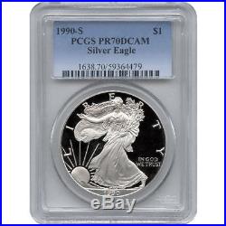 1990-S PCGS PR70 Proof American Silver Eagle One Dollar Coin