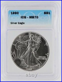 1990 Silver Eagle ICG MS70 S$1 Philadelphia Mint