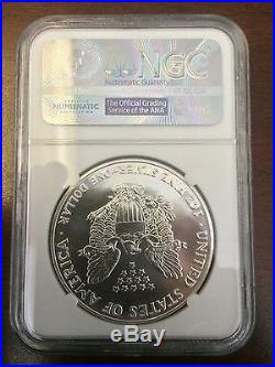 1990 USA $1 Silver Eagle OBVERSE STRUCK THRU MINT ERROR MS 69 NGC Coin