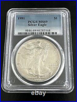1991 $1 American Silver Eagle PCGS MS 69 UNC ASE excellent 1991 $1 American Silver Eagle PCGS MS 69 UNC ASE excellent
