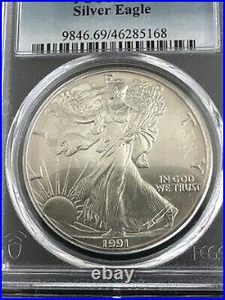 1991 $1 American Silver Eagle PCGS MS 69 UNC ASE excellent 1991 $1 American Silver Eagle PCGS MS 69 UNC ASE excellent