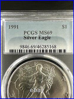 1991 $1 American Silver Eagle PCGS MS 69 UNC ASE excellent 1991 $1 American Silver Eagle PCGS MS 69 UNC ASE excellent