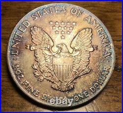 1992 American Silver Eagle Blue Beauty 1 Oz. 99 Fine Silver Nice Toning A1968