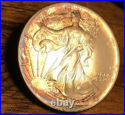 1992 American Silver Eagle Rainbow Toned 1 Oz. 99 Fine Silver Nice Toning A1966