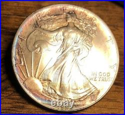 1992 American Silver Eagle Rainbow Toned 1 Oz. 99 Fine Silver Nice Toning A1966