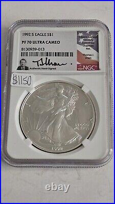 1992-S Proof American Silver Eagle PF70 Ultra Cameo THOMAS J. URAM SIGNED