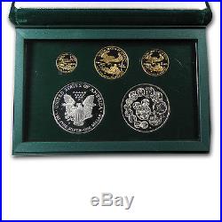 1993-P Proof Gold & Silver American Eagle 5 Coin Set Box and Certificate