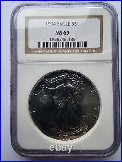 1994 $1 American Silver Eagle NGC MS 69